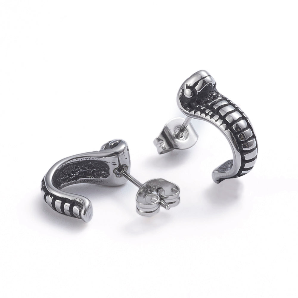 Snake Silver Stainless Steel Stud Earrings