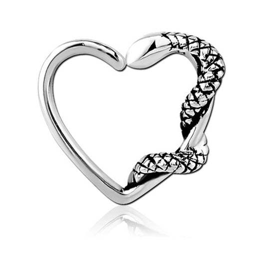 Snake Heart Left Ear Silver Stainless Steel Seamless Daith Ring