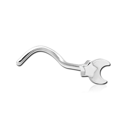 Star Moon Silver Stainless Steel Curved Screw Nose Stud