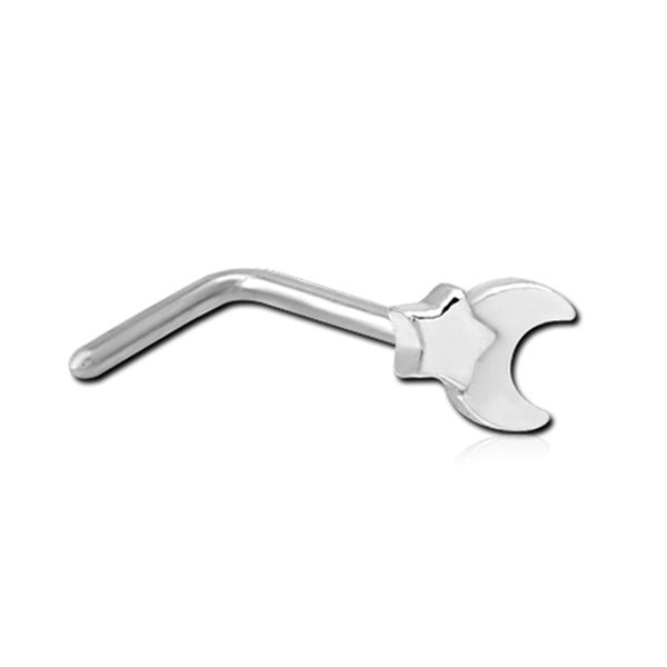 Star Moon Silver Stainless Steel L Bend Nose Stud