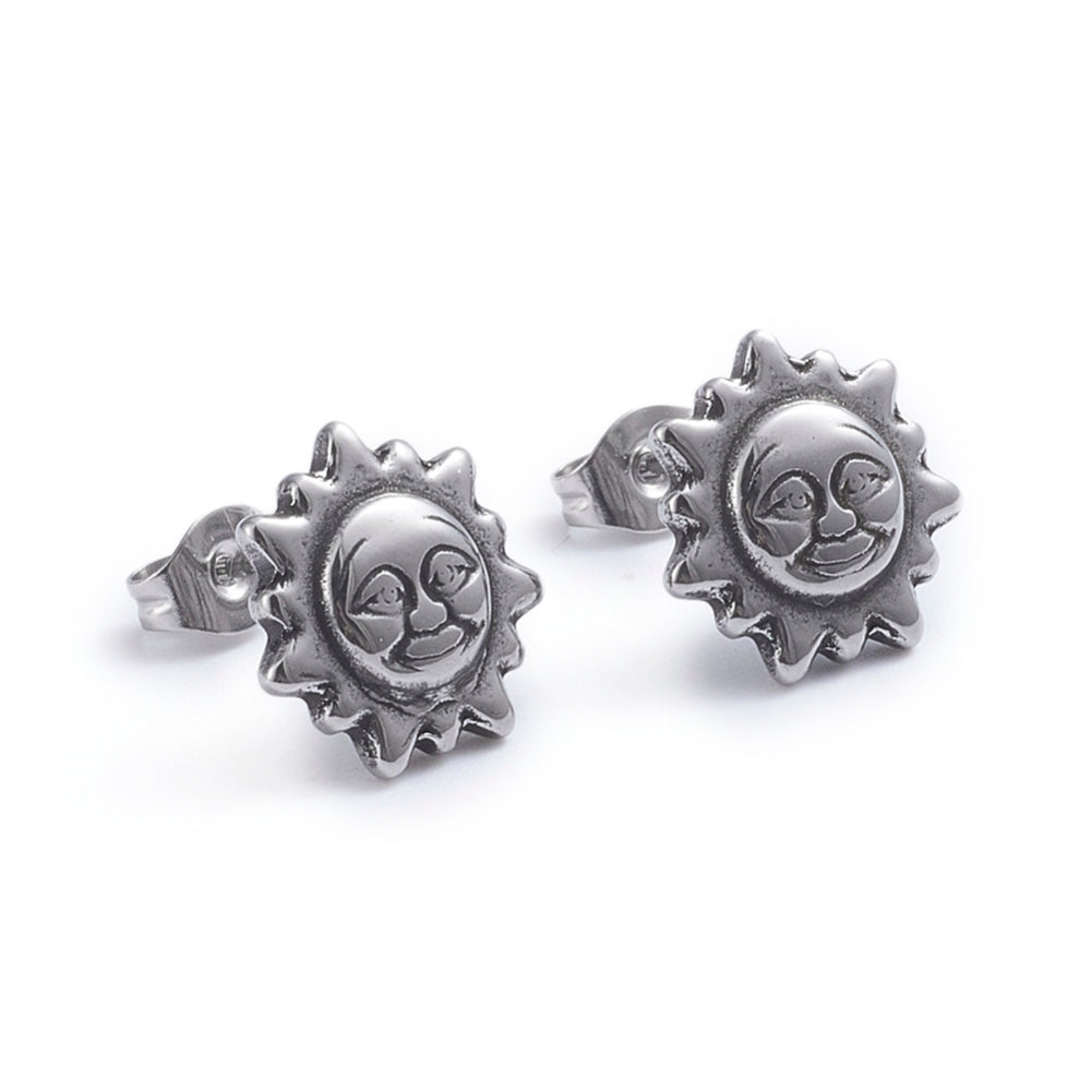 Sun Silver Stainless Steel Stud Earrings