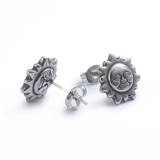 Sun Silver Stainless Steel Stud Earrings