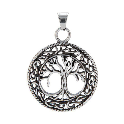 Tree Of Life Silver Stainless Steel Box Chain Necklace