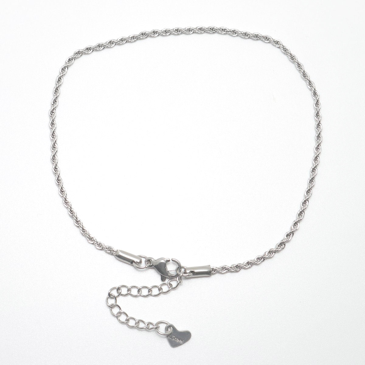 Twisted Rope Chain Silver Stainless Steel Anklet