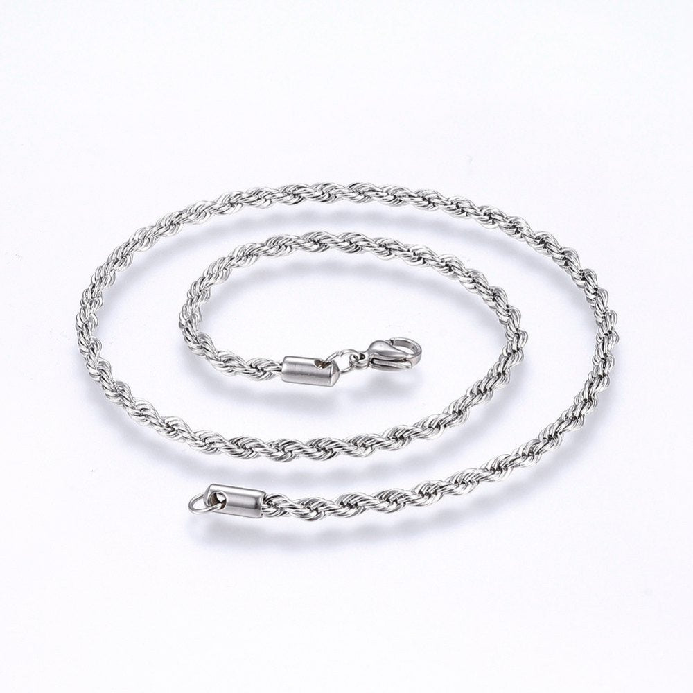 Twisted Rope Chain Silver Stainless Steel Necklace