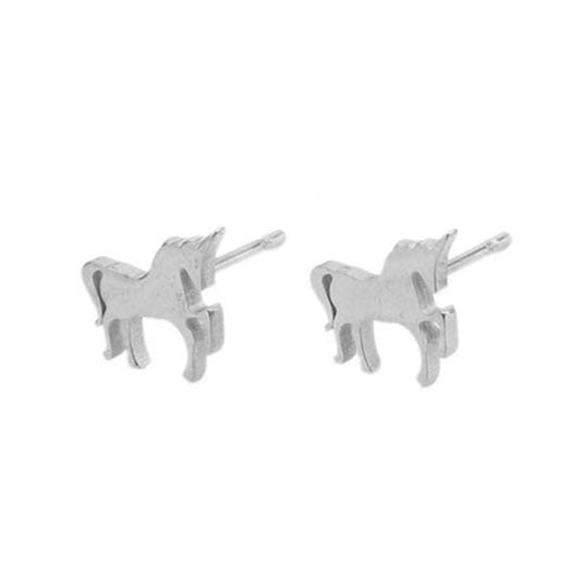 Unicorn Silver Stainless Steel Stud Earrings