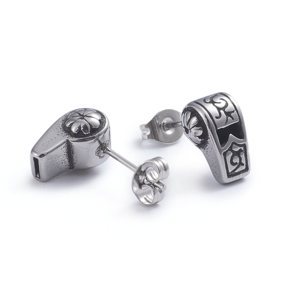 Whistle Silver Stainless Steel Stud Earrings