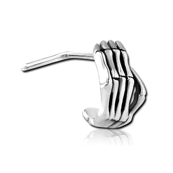 Skeleton Hand Silver Stainless Steel Nose Crawler