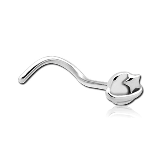 Planet Star Silver Stainless Steel Curved Screw Nose Stud