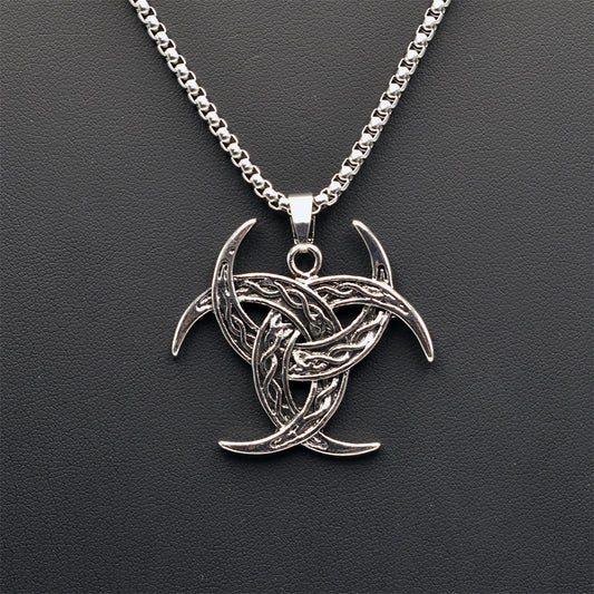 Three Crescent Moon Silver Titanium Steel Box Chain Necklace