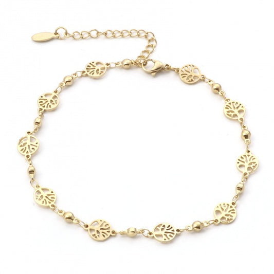 Tree Of Life Golden Stainless Steel Anklet