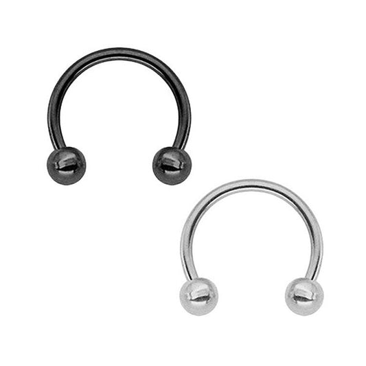 2 Double Ball Black Silver Titanium Steel Horseshoe Barbell Nose Rings