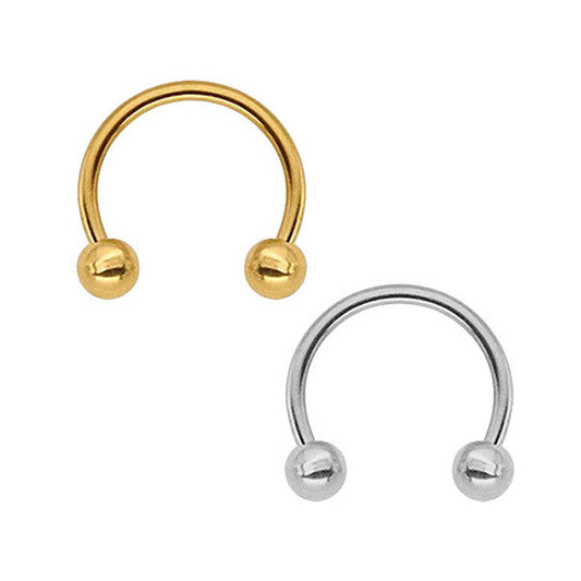 2 Double Ball Golden Silver Titanium Steel Horseshoe Barbell Nose Rings