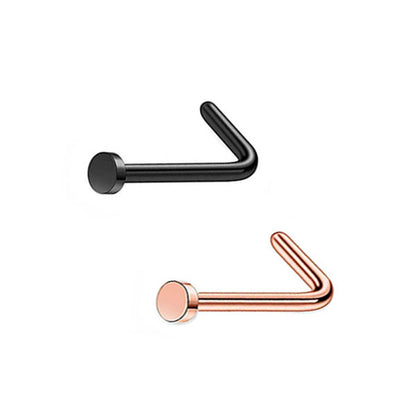 2 Flat Circle Stainless Steel L Bend Nose Studs 0.8mm/20g