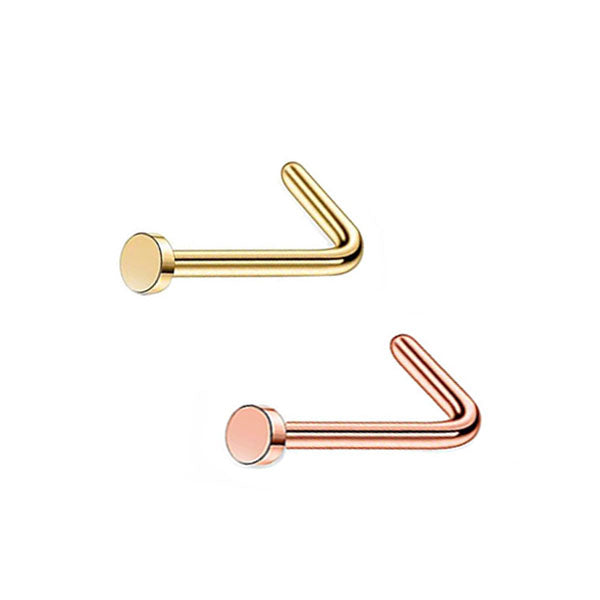 2 Flat Circle Stainless Steel L Bend Nose Studs 0.8mm/20g