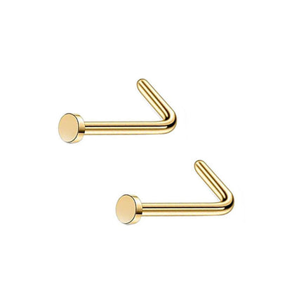 2 Flat Circle Stainless Steel L Bend Nose Studs 0.8mm/20g