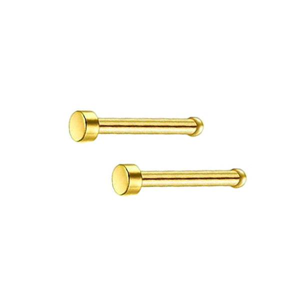 2 Flat Circle Stainless Steel Straight Nose Bone Studs 0.8mm/20g