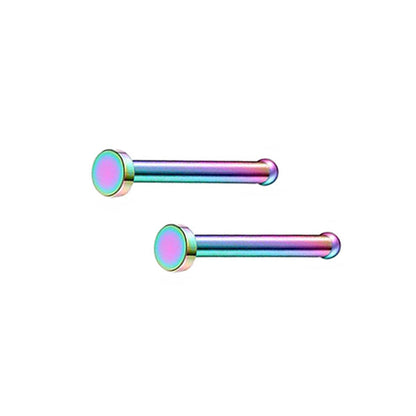 2 Flat Circle Stainless Steel Straight Nose Bone Studs 0.8mm/20g