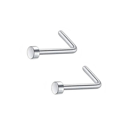 2 Flat Circle Stainless Steel L Bend Nose Studs 0.8mm/20g