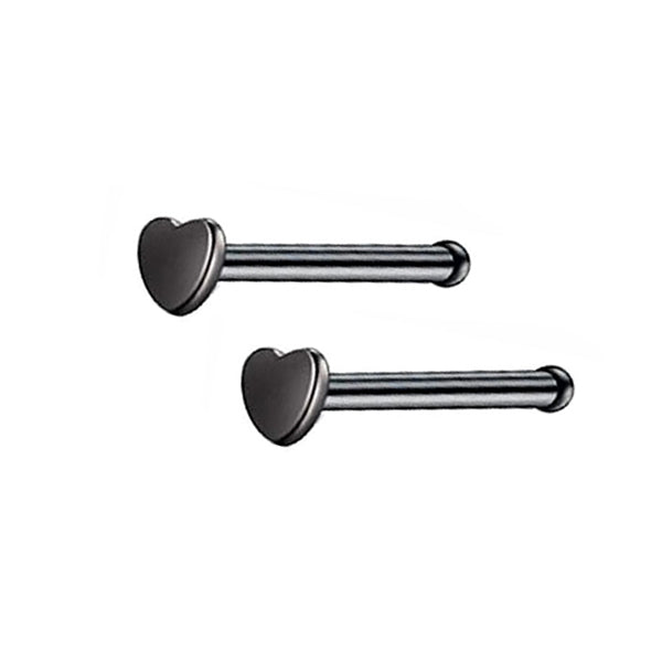 2 Heart Stainless Steel Straight Nose Bone Studs 0.8mm/20g