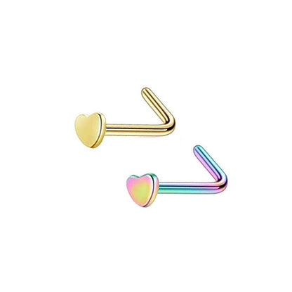 2 Heart Stainless Steel L Bend Nose Studs 0.8mm/20g