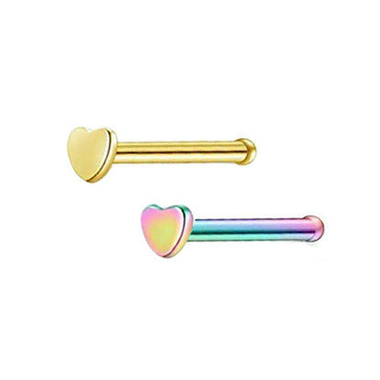 2 Heart Stainless Steel Straight Nose Bone Studs 0.8mm/20g