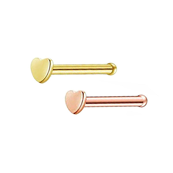 2 Heart Stainless Steel Straight Nose Bone Studs 0.8mm/20g