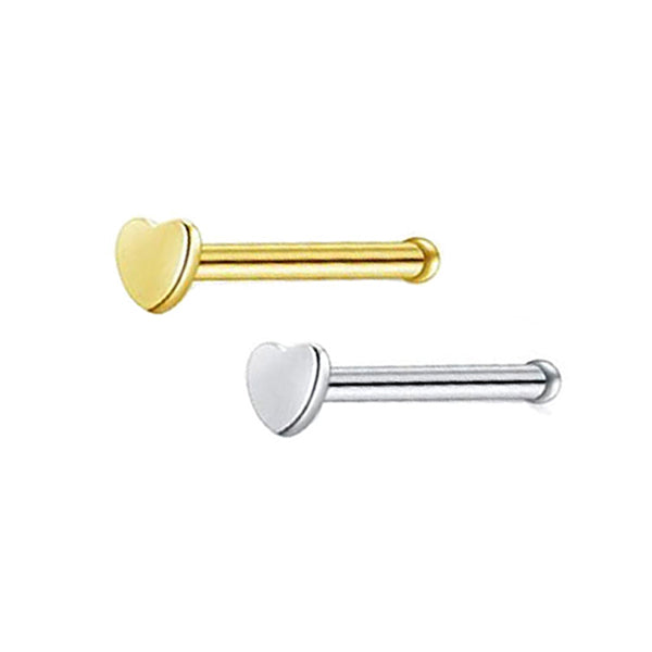 2 Heart Stainless Steel Straight Nose Bone Studs 0.8mm/20g