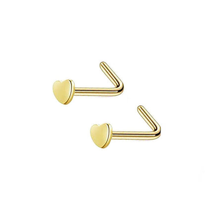 2 Heart Stainless Steel L Bend Nose Studs 0.8mm/20g