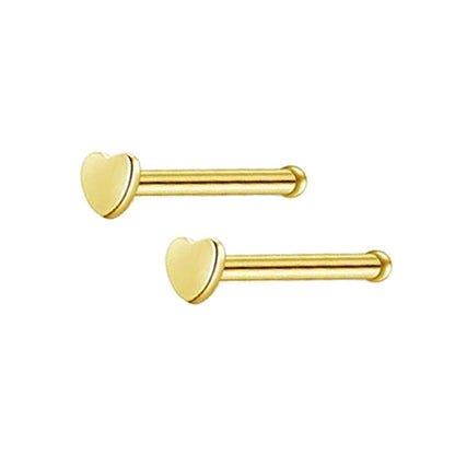 2 Heart Stainless Steel Straight Nose Bone Studs 0.8mm/20g