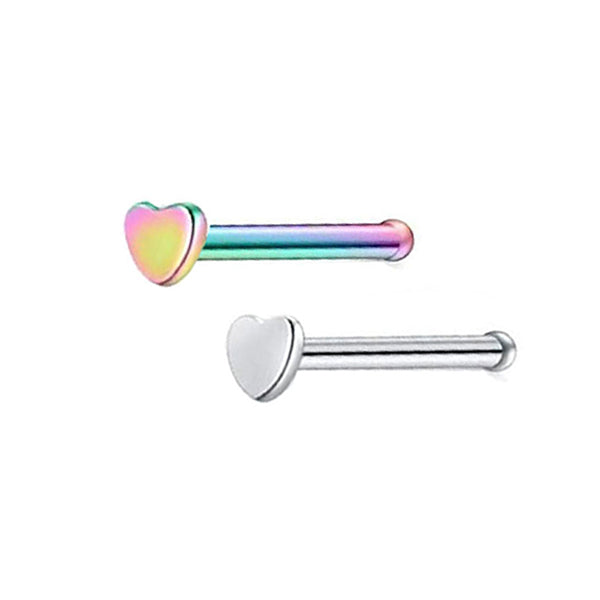 2 Heart Stainless Steel Straight Nose Bone Studs 0.8mm/20g