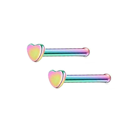 2 Heart Stainless Steel Straight Nose Bone Studs 0.8mm/20g