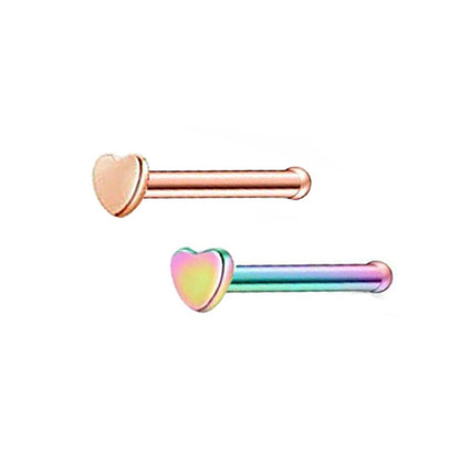 2 Heart Stainless Steel Straight Nose Bone Studs 0.8mm/20g