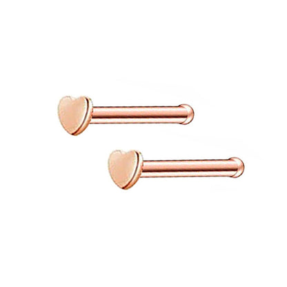 2 Heart Stainless Steel Straight Nose Bone Studs 0.8mm/20g