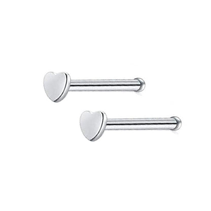 2 Heart Stainless Steel Straight Nose Bone Studs 0.8mm/20g