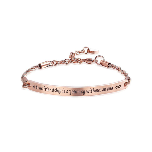 A True Friendship Is A Journey Without An End Rose Gold Stainless Steel Bracelet