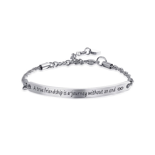 A True Friendship Is A Journey Without An End Silver Stainless Steel Bracelet