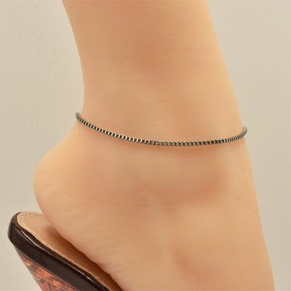 Box Chain Silver Stainless Steel Anklet