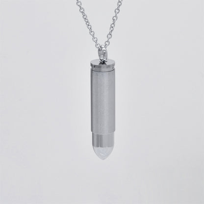 Bullet Silver Stainless Steel Cremation Ashes Necklace