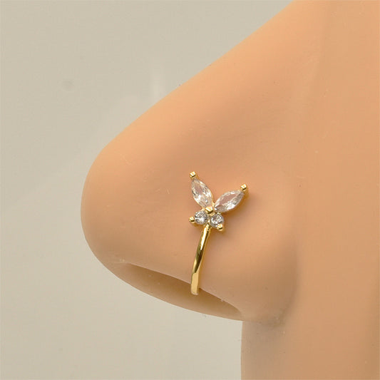 Butterfly Clear CZ Golden Stainless Steel Fake Nose Clip
