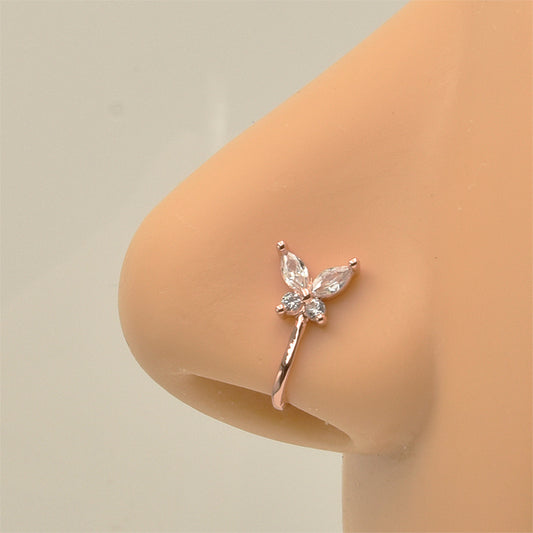 Butterfly Clear CZ Rose Gold Stainless Steel Fake Nose Clip