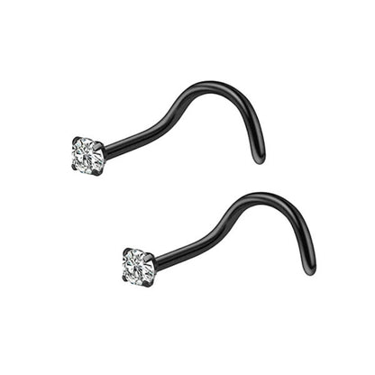 Clear CZ Black Titanium Steel Curved Screw Nose Studs