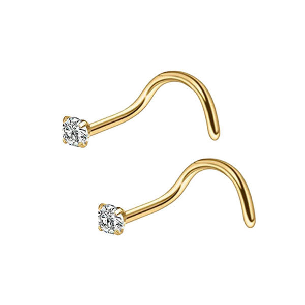 Clear CZ Golden Titanium Steel Curved Screw Nose Studs