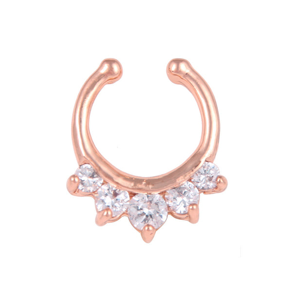 Clear CZ Rose Gold Stainless Steel Fake Septum Nose Ring
