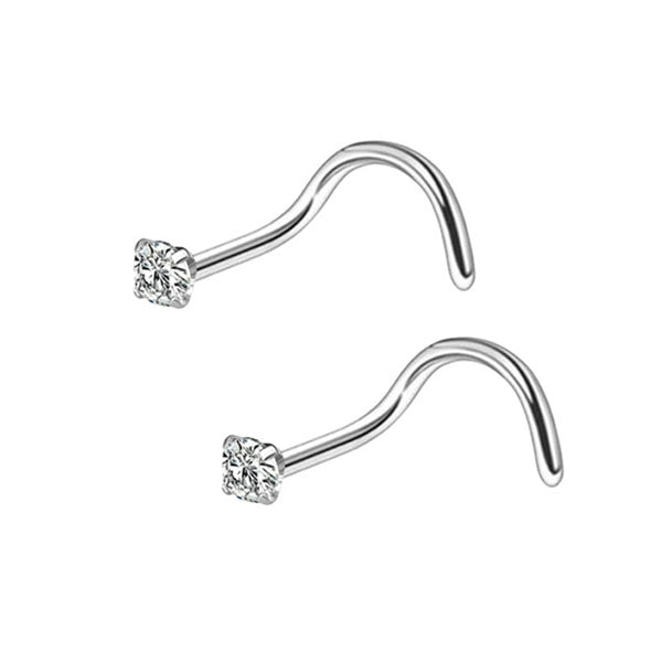 Clear CZ Silver Titanium Steel Curved Screw Nose Studs