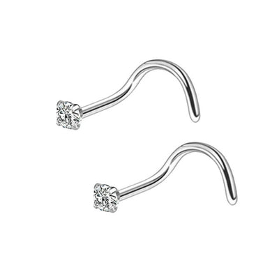 Clear CZ Silver Titanium Steel Curved Screw Nose Studs