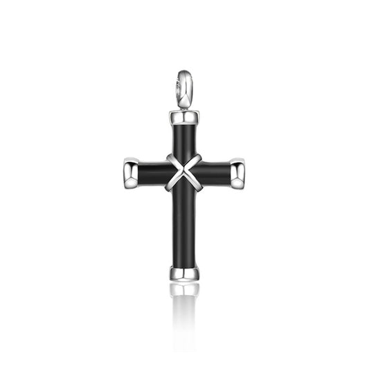 Cross Black Enamel Silver Stainless Steel Cremation Ashes Necklace
