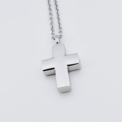 Cross Silver Stainless Steel Cremation Ashes Necklace