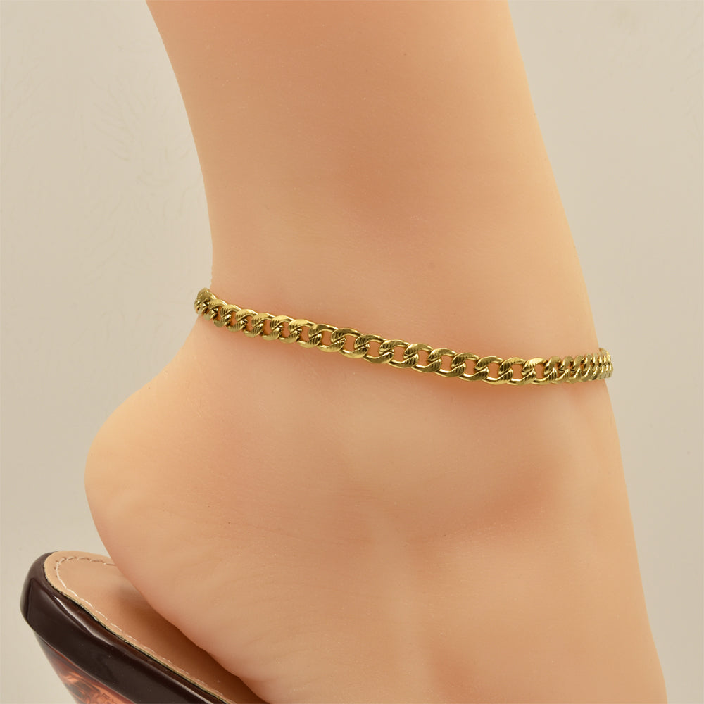 Curb Chain Golden Stainless Steel Anklet