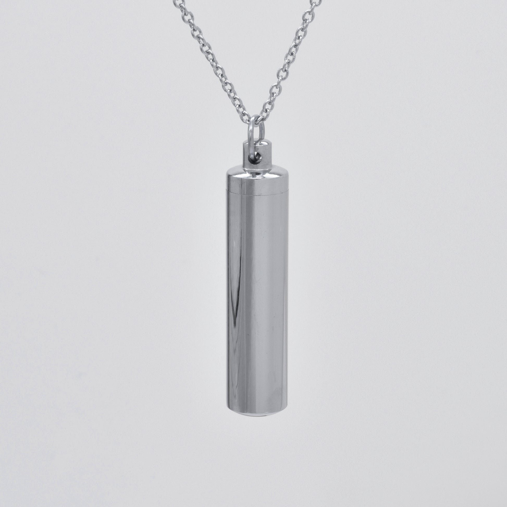 Cylinder Silver Stainless Steel Cremation Ashes Necklace